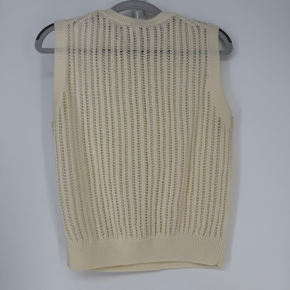 Uniqlo Sweater Vest Womens Medium Cream Pointelle Open Knit Preppy Minimalist - Picture 4 of 6